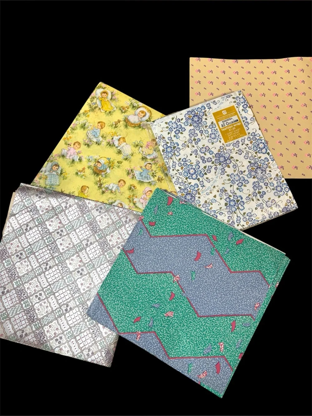 5 Vintage Wrapping Paper Sheets Lot 1980’s/90’s